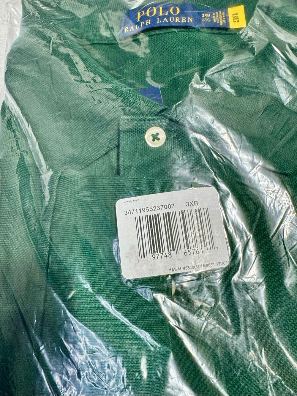 Polo Ralph Lauren Big 3X Green Solid Cotton Logo Short Sleeve